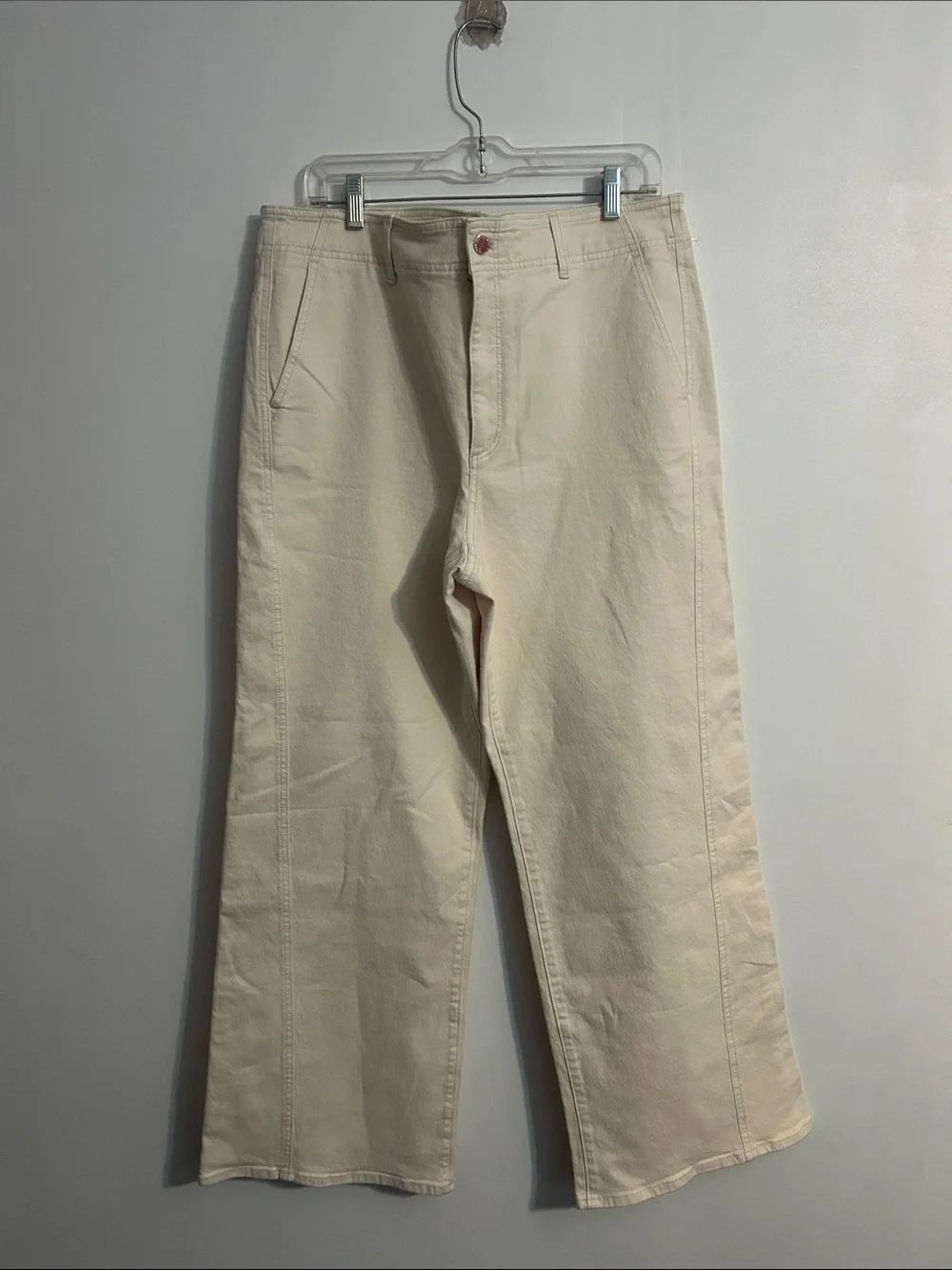 Ann Taylor High-rise Casual Cream Wide-Leg Pants